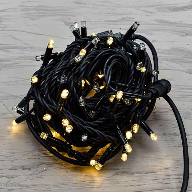 Catena di luci 100 Jumbo Led 7 mm Bianco Caldo 10 m con flash, IP44, idoneo uso interno/esterno, filo nero