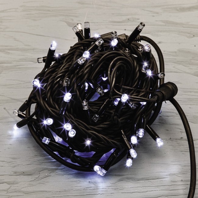 Catena di luci 100 Jumbo Led 7 mm Bianco Freddo 10 m con flash, IP44, idoneo uso interno/esterno, filo nero