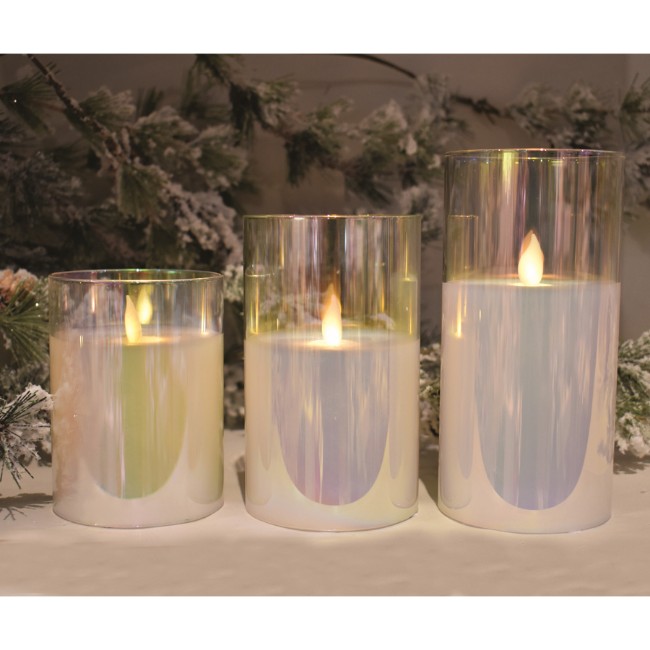 Candela in Vetro Iridescente con Led Effetto Fiamma e Timer 10 cm Prequ