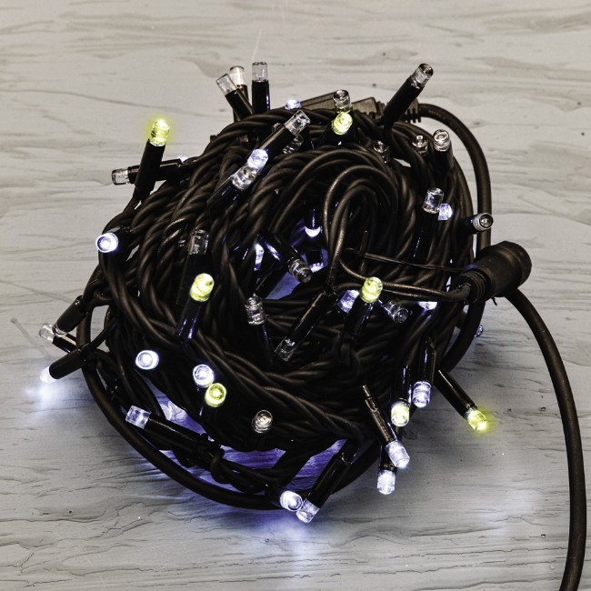 Catena di luci 100 Jumbo Led 7 mm Bianco Freddo/Caldo 10 m con flash, IP44, idoneo uso interno/esterno, filo nero