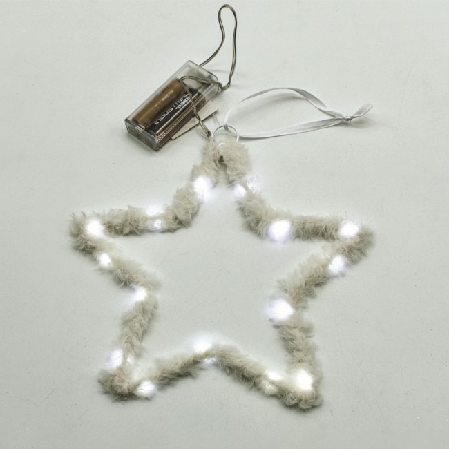 Stella in Bambagia Bianca con 15 Nano LED Luce Fredda a Batteria Prequ