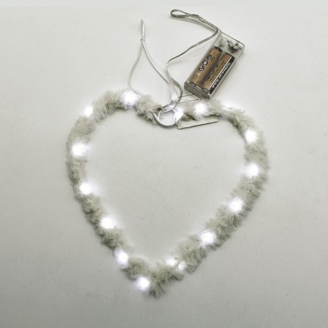 Cuore in Bambagia Bianca con 15 Nano LED Luce Fredda a Batteria Prequ