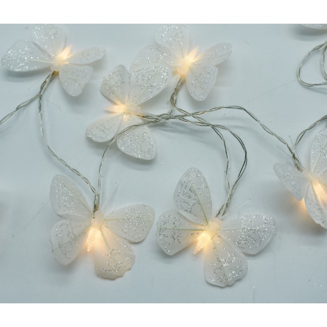 Catena Luminosa con 10 Farfalle Bianche LED a Batteria Prequ