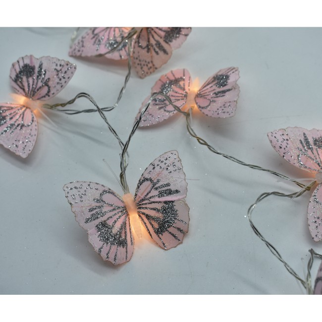 Catena Luminosa con 10 Farfalle Rosa LED a Batteria Prequ