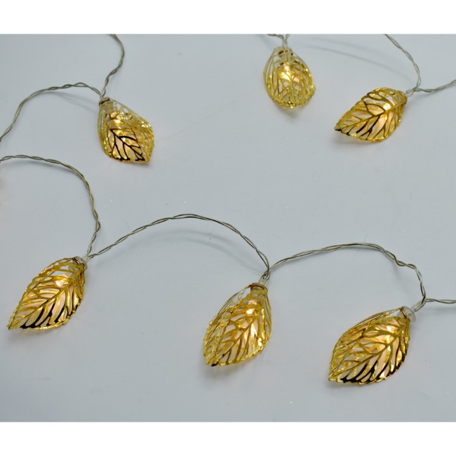 Catena Luminosa con 10 Foglie Oro 3D LED a Batteria Prequ