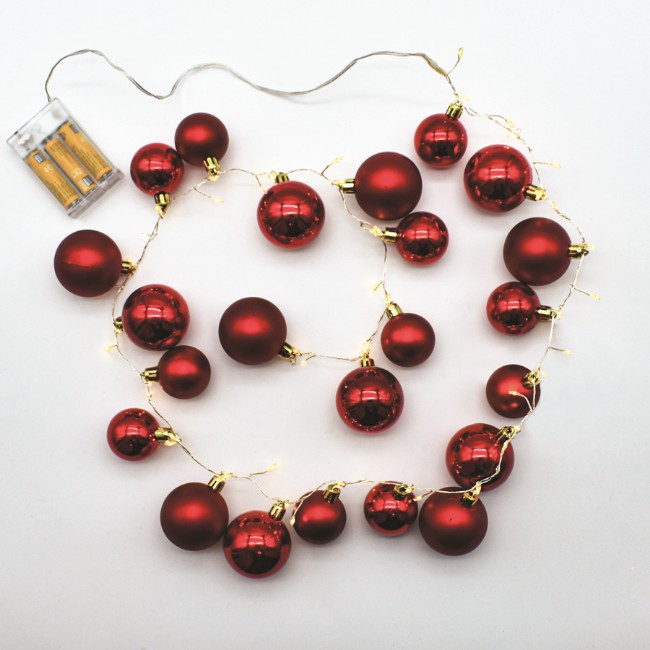 Catena Luminosa con 24 Palline Rosse 48 Nano LED con Timer a Batteria Prequ