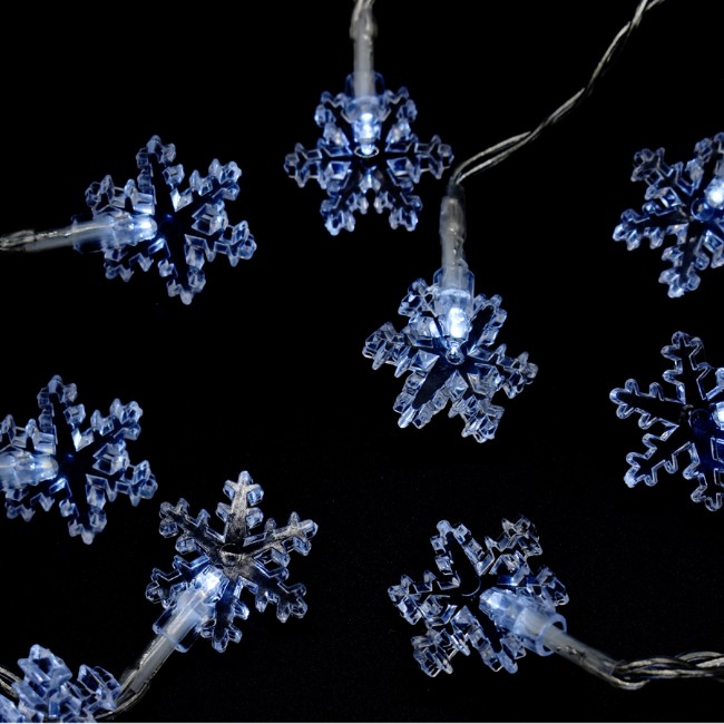 Catena Luminosa con 20 Fiocchi di Neve Acrilico LED a Batteria Prequ