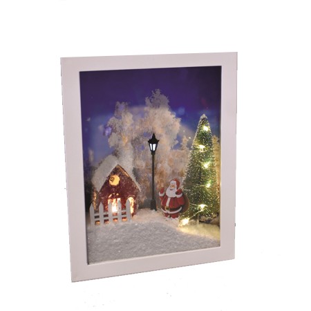 Quadretto Natalizio Bianco Luminoso Carillon e Paesaggio Colorato e Babbo Natale 3D a Batteria  Prequ