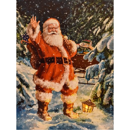 Quadro Natalizio Babbo Natale nel Bosco con Sensore Musicale LED e Fibra Ottica a Batteria Prequ