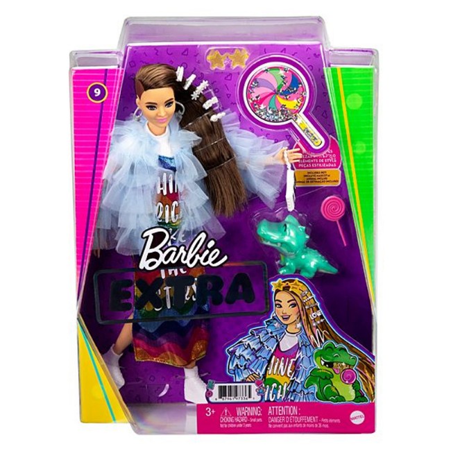 Barbie Extra Castana Pelliccia Azzurra della Mattel