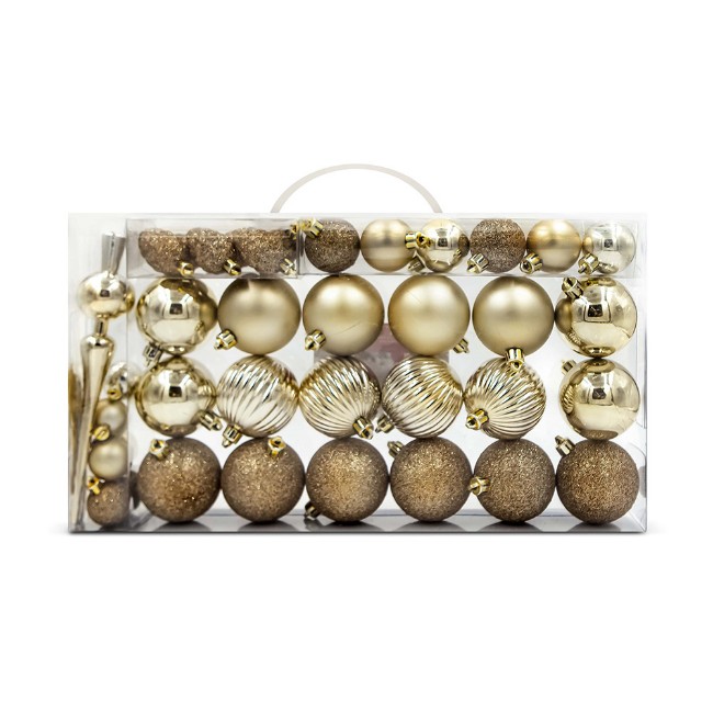 37 Palline Natalizie Assortite Infrangibili con Puntale Champagne e Oro