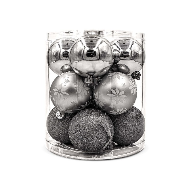 12 Palline Natalizie 80mm Infrangibili Argento
