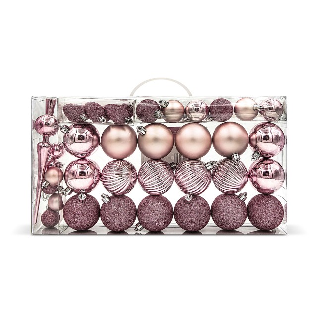 37 Palline Natalizie Assortite Infrangibili con Puntale Rosa
