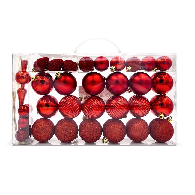 37 Palline Natalizie Assortite Infrangibili con Puntale Rosse