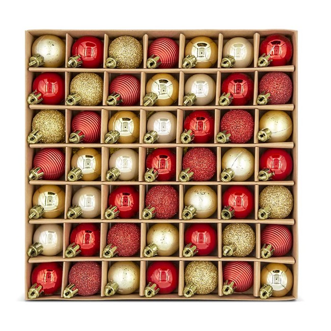 49 Palline Natalizie 30mm Infrangibili Rosse e Oro