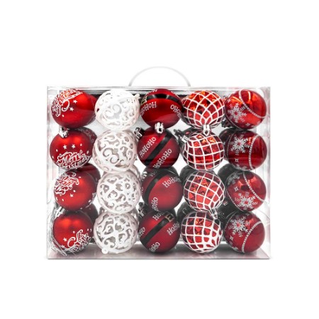20 Palline Natalizie 60mm Infrangibili Rosse e Bianche