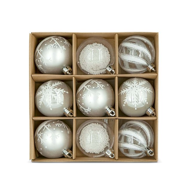 9 Palline Natalizie 60mm Infrangibili Bianche e Trasparenti