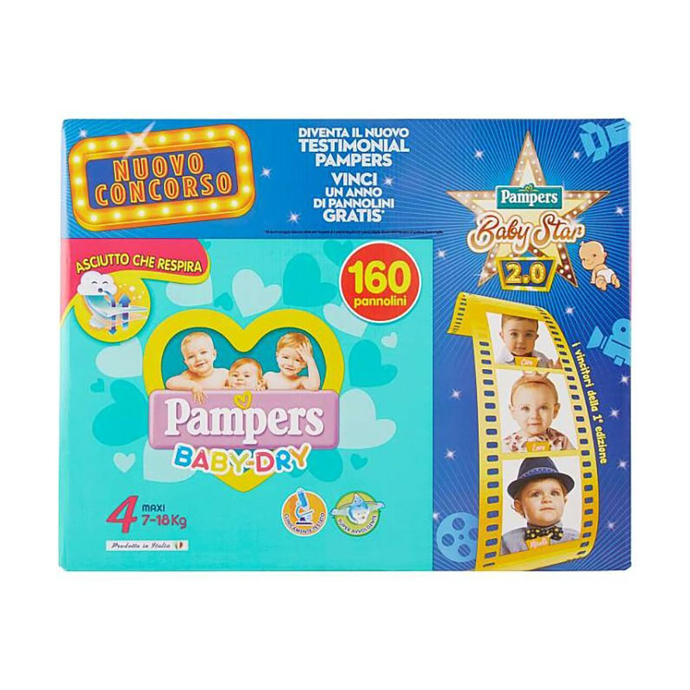 KIT PANNOLINI PAMPERS BABY DRY MAXI 7-18 KG MISURA 4 - 2 SCATOLE DA 96PZ