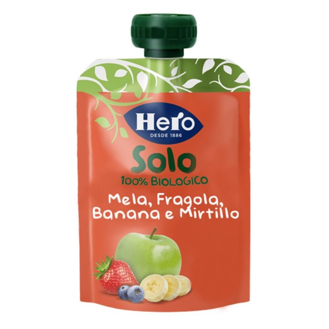 Pouch Bio Mela, Fragola, Banana e Mirtillo 100g