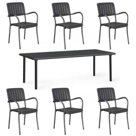 set tavolo maestrale 220 e sedie con braccioli musa antracite nardi