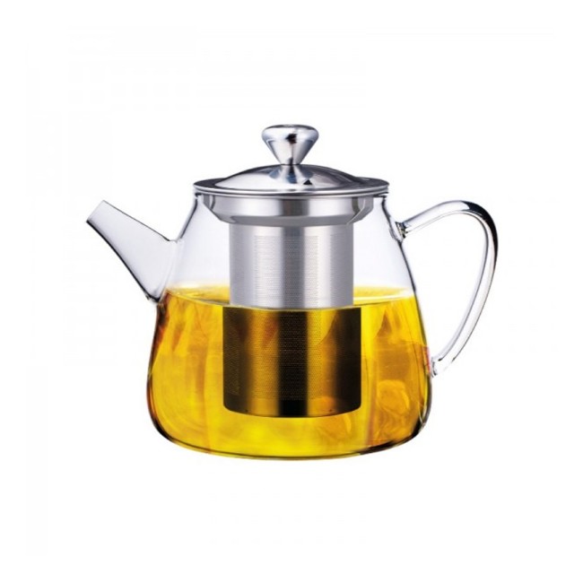 Wilmax Teiera In Vetro Borosilicato Con Filtro In Acciaio Inox, 1200 Ml, Coperchio In Bambù, Adatta A Gas Ed Elettrico, Lavabile In Lavastoviglie - 4