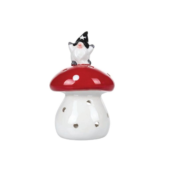 Porta Candele Bosco Incantato Fungo con Gnomo T-Light 18 cm Villa d'Este