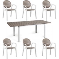 nardi set tavolo da esterno alloro 140 con 6 poltrone palma bianco-tortora