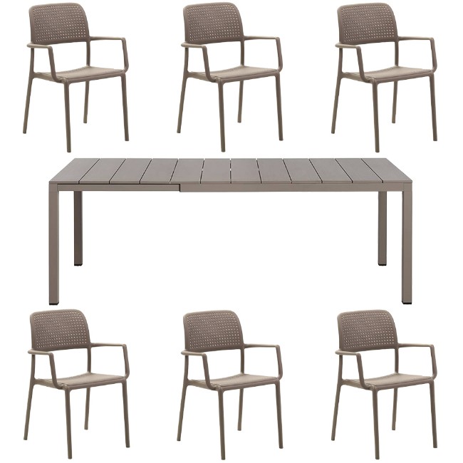 Paniate Nardi Set Tavolo Rio 140 e Sedie con Braccioli Bora