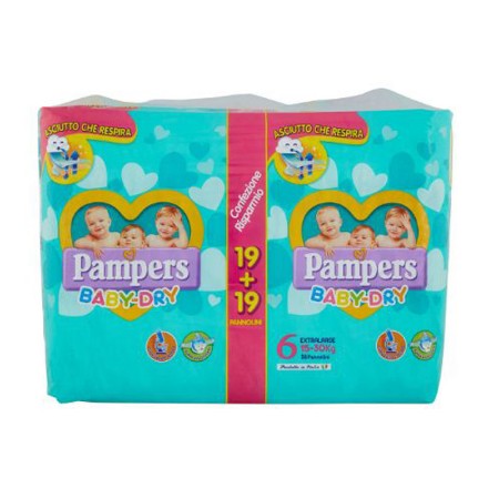 Pannolini Baby Dry 6 Extralarge (15-30 kg) Confezione da 38 pezzi
