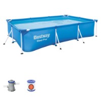 Bestway Piscina Rettangolare Steel Pro 56411 - 300x201x66cm con Filtro a Cartuccia