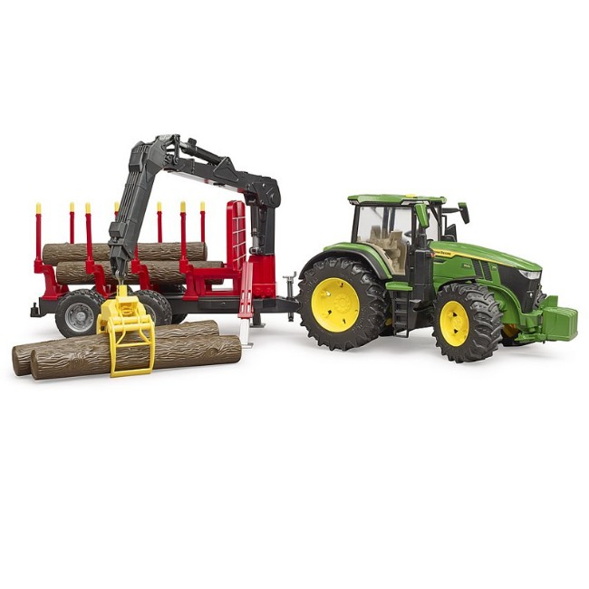 John Deere 7R con Rimorchio Forestale e 4 Tronchi Bruder
