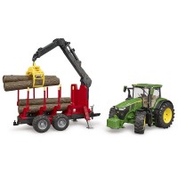 John Deere 7R con Rimorchio Forestale e 4 Tronchi Bruder