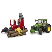 John Deere 7R con Rimorchio Forestale e 4 Tronchi Bruder