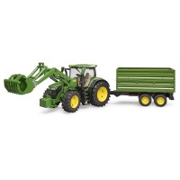 John Deere 7R con  Caricatrice Frontale e Rimorchio per Trasporto Assi Tandem Bruder