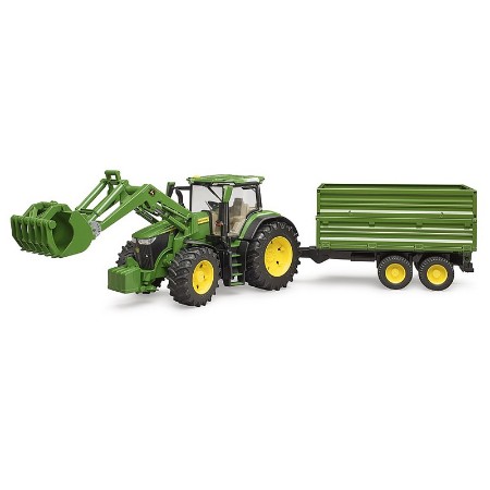John Deere 7R con  Caricatrice Frontale e Rimorchio per Trasporto Assi Tandem Bruder