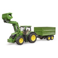 John Deere 7R con  Caricatrice Frontale e Rimorchio per Trasporto Assi Tandem Bruder