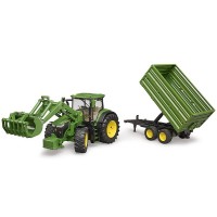 John Deere 7R con  Caricatrice Frontale e Rimorchio per Trasporto Assi Tandem Bruder