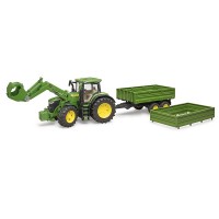 John Deere 7R con  Caricatrice Frontale e Rimorchio per Trasporto Assi Tandem Bruder