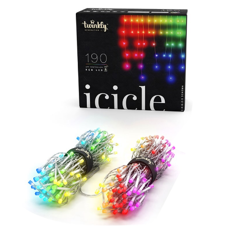 Icicle Tenda 190 Led multicolore RGB con Cavo Trasparente