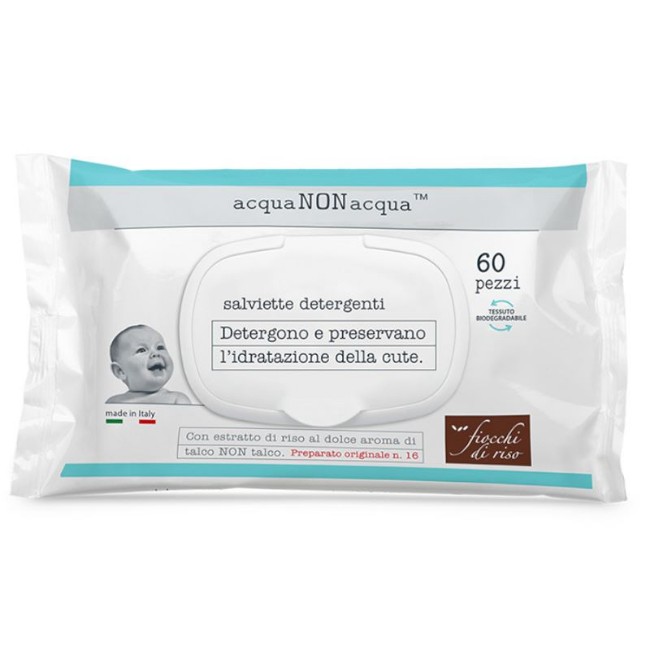 Fiocchi di Riso Salviette Detergenti Acqua Non Acqua, biodegradabili, 60 salviette di Fiocchi di Riso