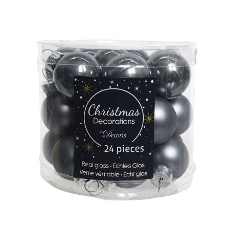 24 Palline Natalizie in Vetro Grigio