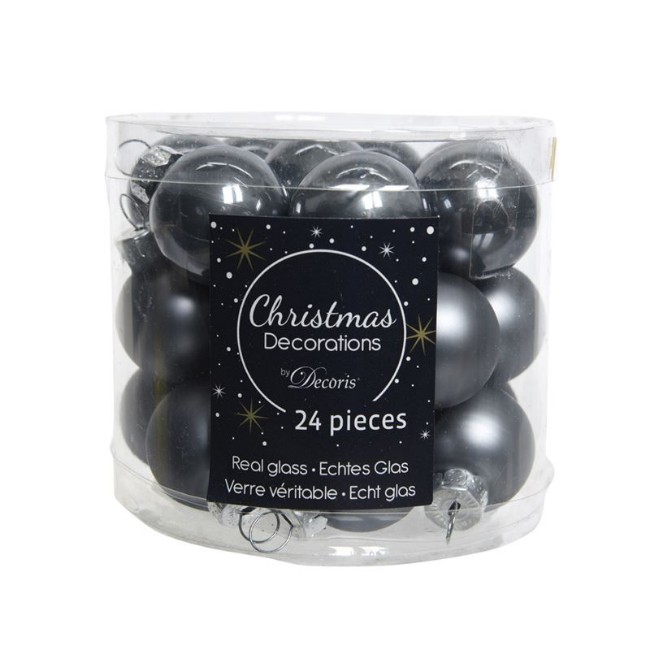 24 Palline Natalizie in Vetro Grigio