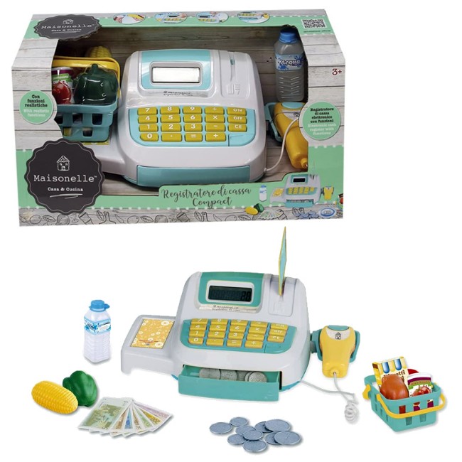 Registratore Di Cassa Giocattolo Per Bambini 46 Pezzi Con Scanner Luci E Suoni, Macchina Caffè E Soldi Finti, Supermercato Gioco 3+ Anni