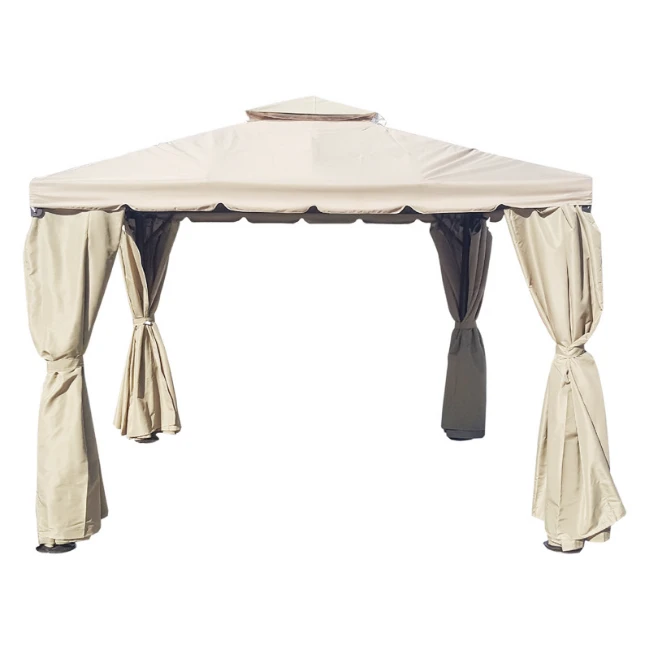 Gazebo Lipari 3x3 Écru con Doppio Tetto e Zanzariera	