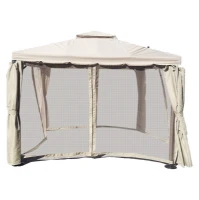 Gazebo Lipari 3x3 Écru con Doppio Tetto e Zanzariera	