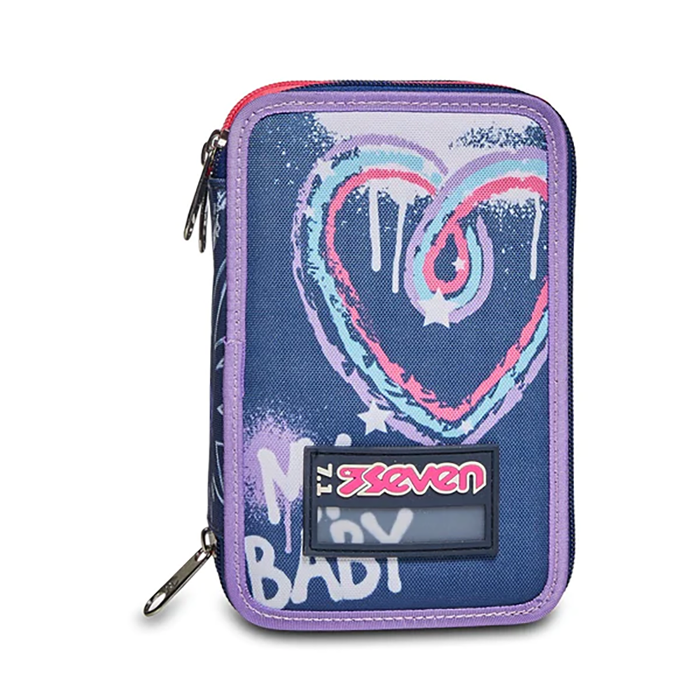 Astuccio 3 Zip Seven – Color Change Flash Up Blu Con Kit Scolastico Completo: Giotto, Frixion, Pritt