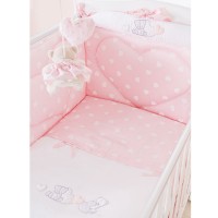 Picci Set 3pz Piumetto Imbottito, Paracolpi e Federa con Cuori per Letto Amelie Rosa di Picci