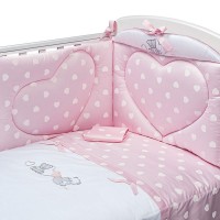 Picci Set 3pz Piumetto Imbottito, Paracolpi e Federa con Cuori per Letto Amelie Rosa di Picci