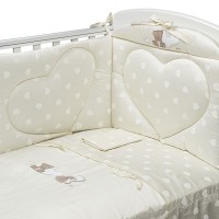 Picci Set 3pz Piumetto Imbottito, Paracolpi e Federa con Cuori per Letto Amelie Panna di Picci