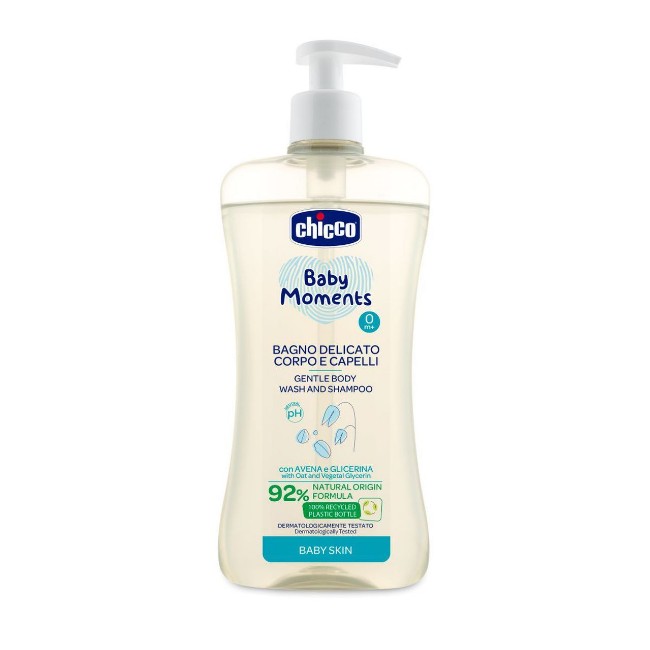 Chicco Bagno Delicato Corpo e Capelli Baby Moments con Ingredienti Vegetali Formato 200ml, 500ml di Chicco